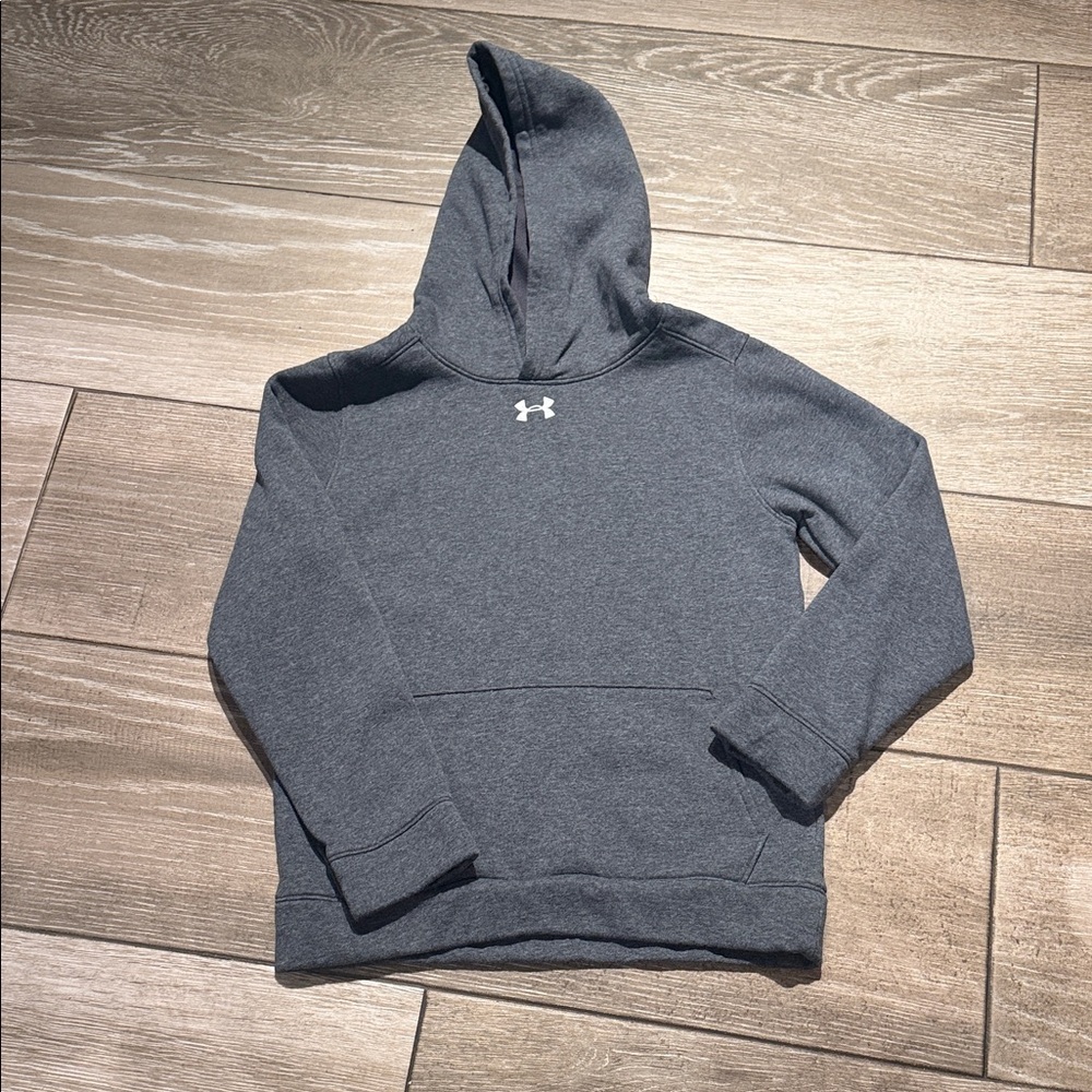 Under Armour Kids Dark Gray Hooded Pullover with White Logo (LR)